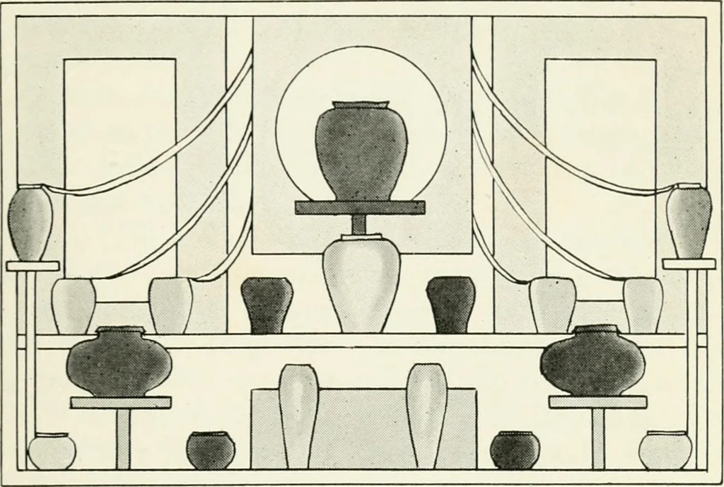An illustration from Color in everyday life; a manual for lay students, artisaus and artists; the principles of color combination and color arrangement, and their applications in dress, home, business, the theatre and community play, 1918, leaf 114
