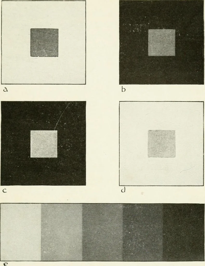 An illustration from Color in everyday life; a manual for lay students, artisaus and artists; the principles of color combination and color arrangement, and their applications in dress, home, business, the theatre and community play, 1918, leaf 60