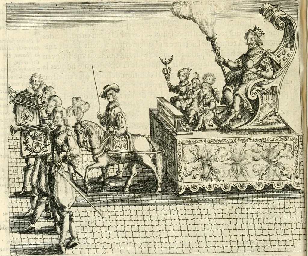 An illustration from Combat d'honneur concerte par les IIII. elemens sur l'heureuse entrée de Madame la duchesse de La Valette en la ville de Metz : ensemble la resiouyssance publicq. concertee par les habitans de la ville, et du pays sur le mesme sujet, 1627, leaf 121