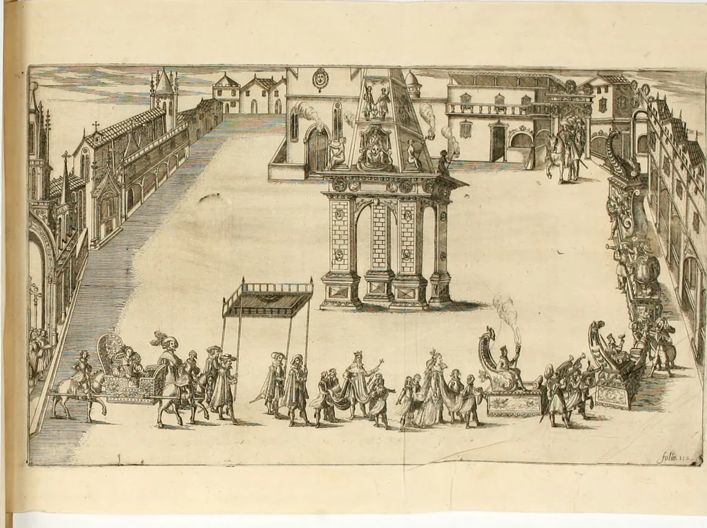 An illustration from Combat d'honneur concerte par les IIII. elemens sur l'heureuse entrée de Madame la duchesse de La Valette en la ville de Metz : ensemble la resiouyssance publicq. concertee par les habitans de la ville, et du pays sur le mesme sujet, 1627, leaf 143