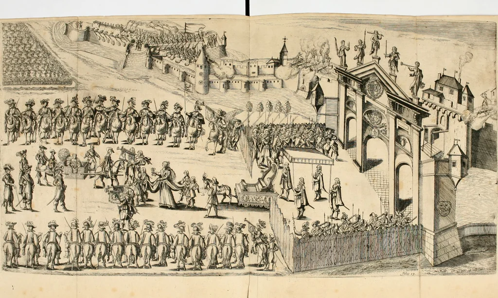 An illustration from Combat d'honneur concerte par les IIII. elemens sur l'heureuse entrée de Madame la duchesse de La Valette en la ville de Metz : ensemble la resiouyssance publicq. concertee par les habitans de la ville, et du pays sur le mesme sujet, 1627, leaf 39