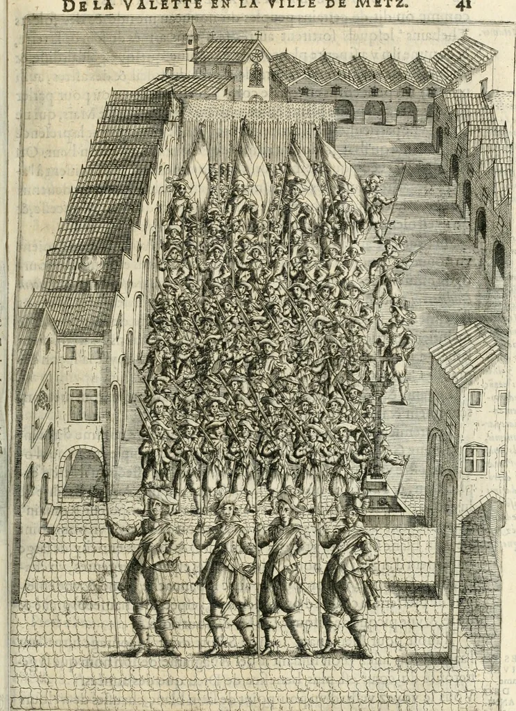 An illustration from Combat d'honneur concerte par les IIII. elemens sur l'heureuse entrée de Madame la duchesse de La Valette en la ville de Metz : ensemble la resiouyssance publicq. concertee par les habitans de la ville, et du pays sur le mesme sujet, 1627, leaf 64