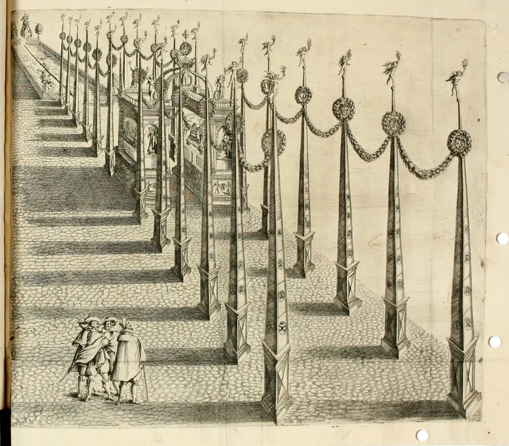 An illustration from Combat d'honneur concerte par les IIII. elemens sur l'heureuse entrée de Madame la duchesse de La Valette en la ville de Metz : ensemble la resiouyssance publicq. concertee par les habitans de la ville, et du pays sur le mesme sujet, 1627, leaf 93
