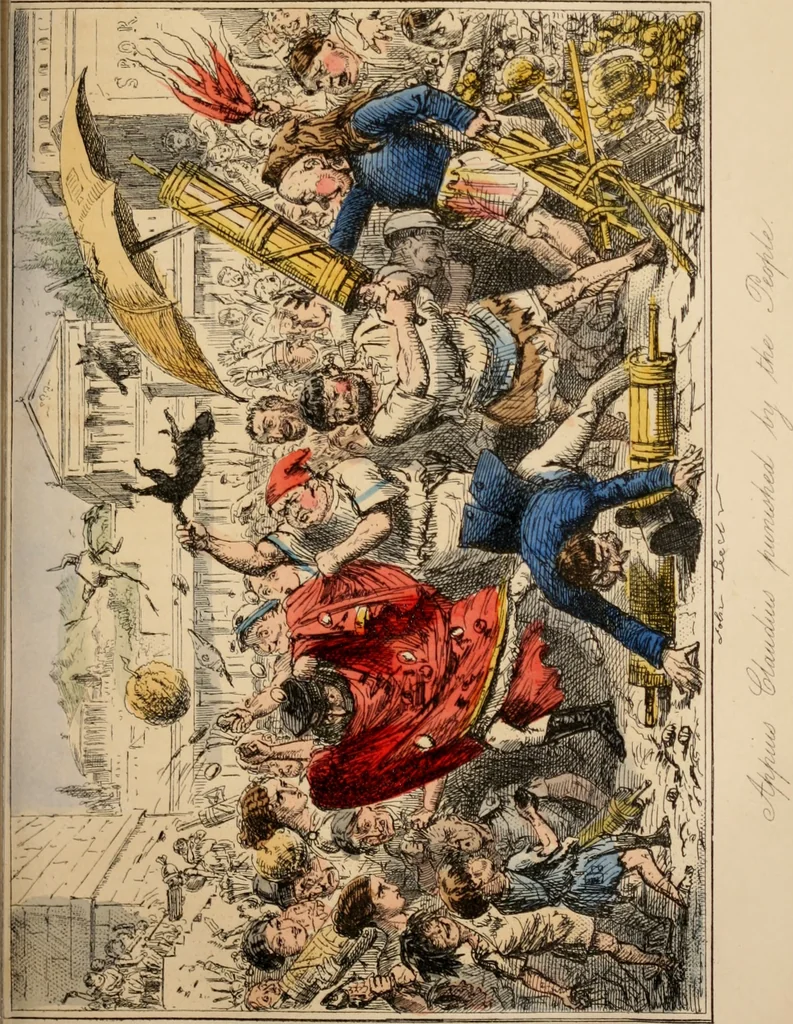 An illustration from The comic history of Rome, 1850, leaf 104
