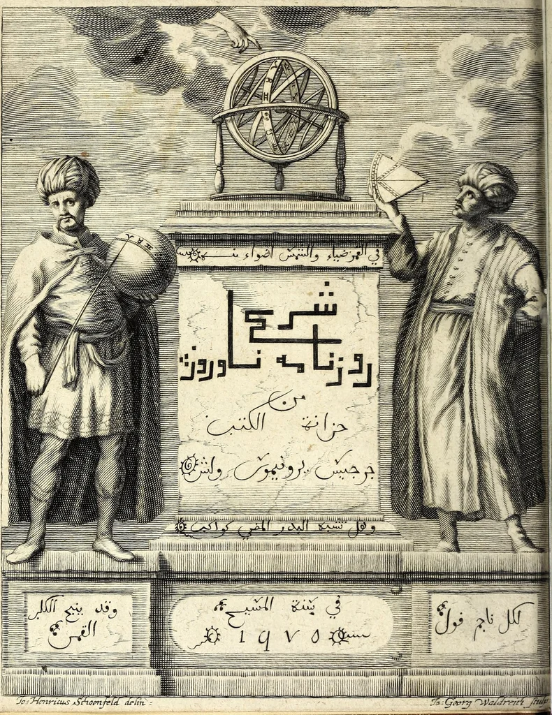 An illustration from Commentarius in Ruzname Naurus, sive, Tabulae aequinoctiales novi Persarum & Turcarum anni, 1676, leaf 6