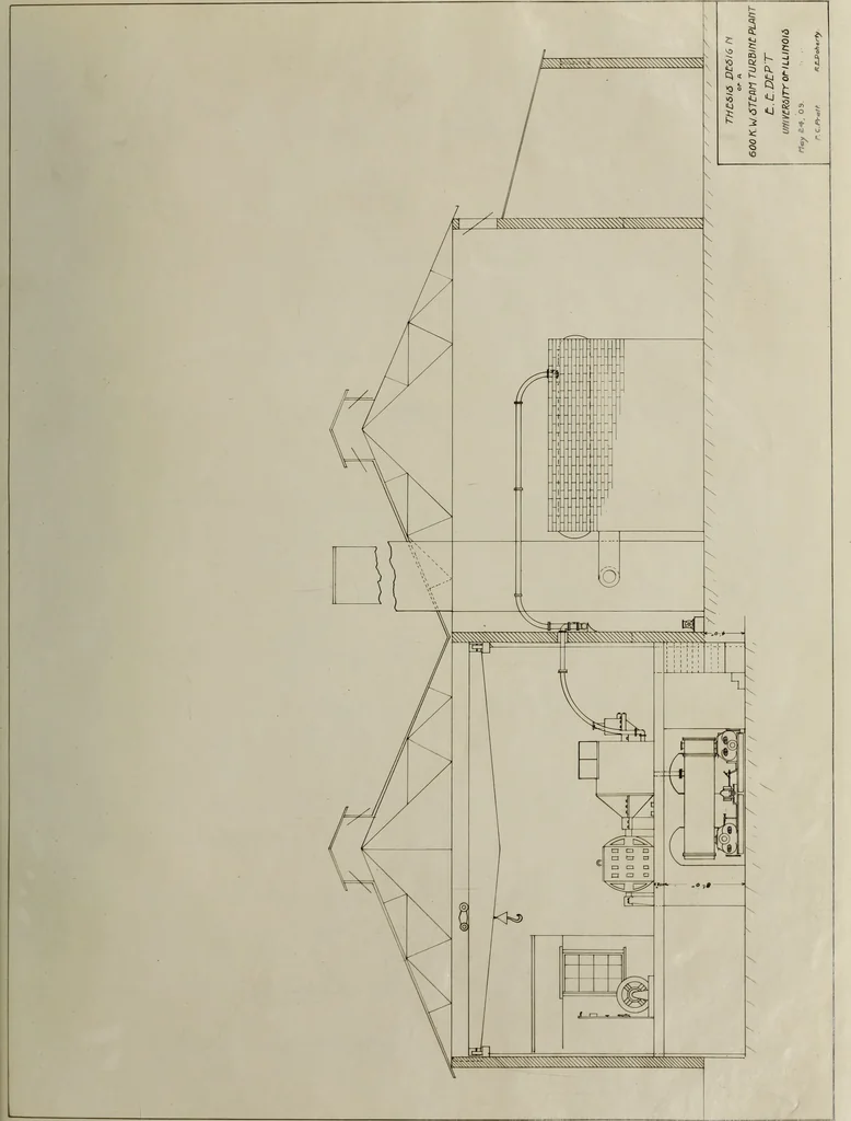 An illustration from The comparison of gas engines and steam turbines as prime movers, and the design of a six hundred kilowatt steam turbine plant, 1909, leaf 84