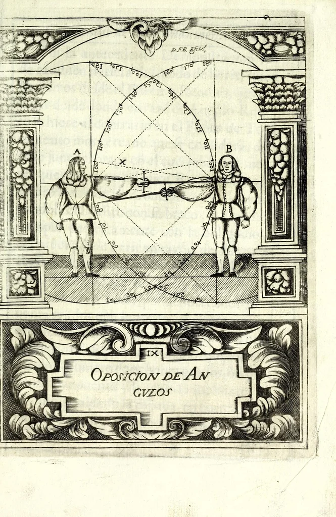 An illustration from Compendio de los fundamentos de la verdadera destreza y filosofia de las armas, 1675, leaf 123