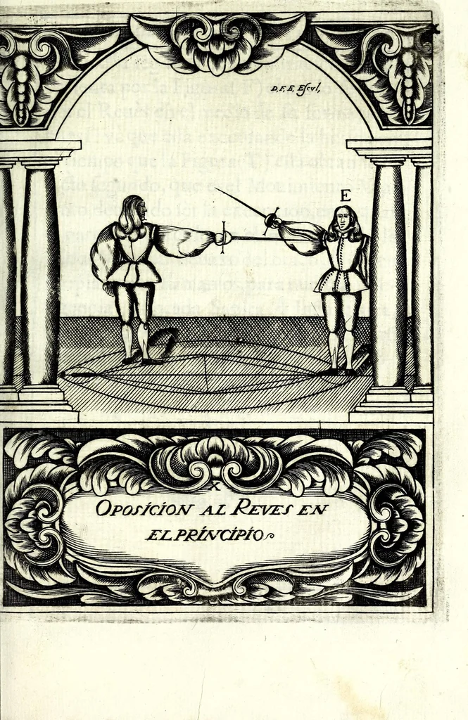 An illustration from Compendio de los fundamentos de la verdadera destreza y filosofia de las armas, 1675, leaf 139