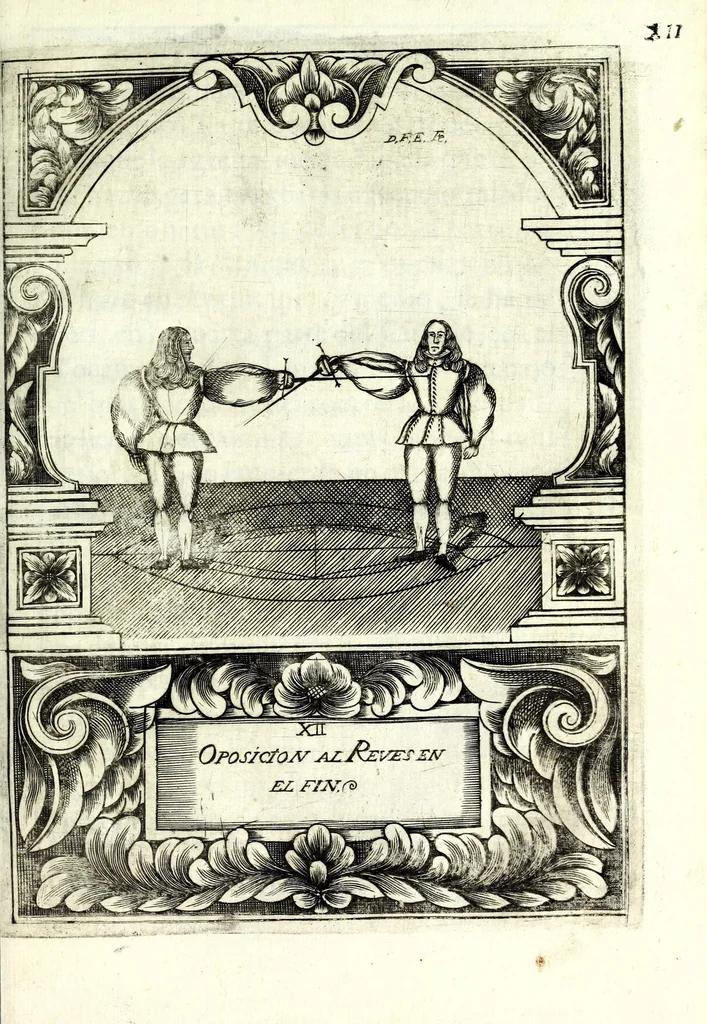 An illustration from Compendio de los fundamentos de la verdadera destreza y filosofia de las armas, 1675, leaf 147