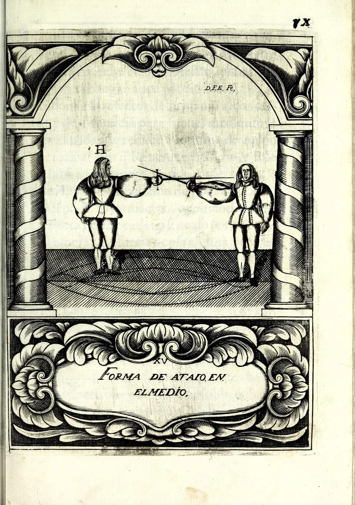 An illustration from Compendio de los fundamentos de la verdadera destreza y filosofia de las armas, 1675, leaf 187