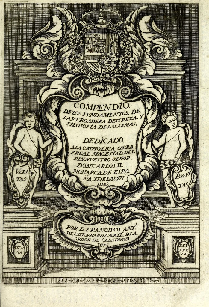 An illustration from Compendio de los fundamentos de la verdadera destreza y filosofia de las armas, 1675, leaf 9