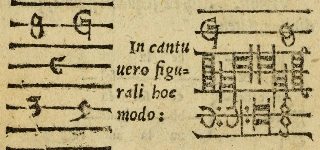 An illustration from Compendiolvm mvsicae pro incipientibvs, 1573, leaf 12