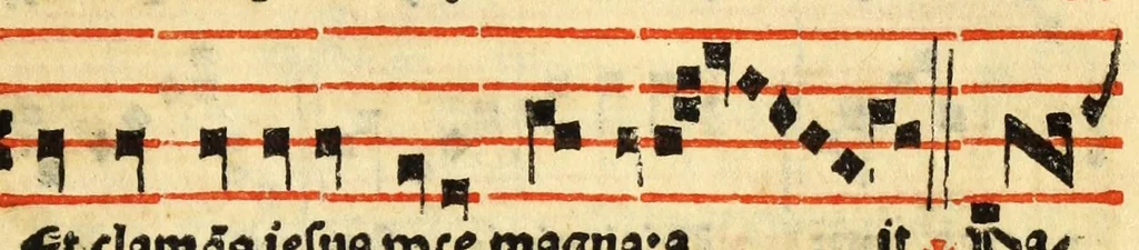 An illustration from Compendiu musices confectu ad faciliore instructione cantum chorale discentiu : necno ad introductione huius libelli: qui Catorinus intitulatur: omnibus diuino cultui deditis p[er]putilis necessarius: vt in tabula hic immediate sequeti latius apparet, 1513, leaf 195