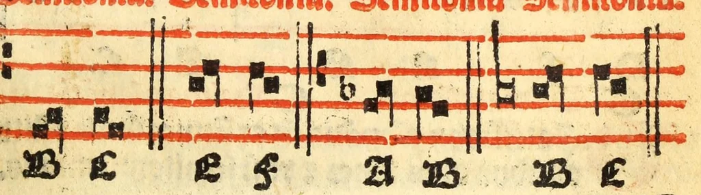 An illustration from Compendiu musices confectu ad faciliore instructione cantum chorale discentiu : necno ad introductione huius libelli: qui Catorinus intitulatur: omnibus diuino cultui deditis p[er]putilis necessarius: vt in tabula hic immediate sequeti latius apparet, 1513, leaf 23