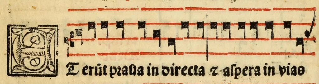 An illustration from Compendiu musices confectu ad faciliore instructione cantum chorale discentiu : necno ad introductione huius libelli: qui Catorinus intitulatur: omnibus diuino cultui deditis p[er]putilis necessarius: vt in tabula hic immediate sequeti latius apparet, 1513, leaf 82