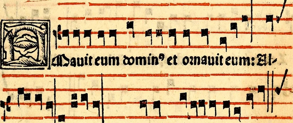An illustration from Compendiu musices confectu ad faciliore instructione cantum chorale discentiu: necnõ ad introductione huius libelli: qui Cãtorinus intitulatur: omnibus diuino cultui deditis p[er]putilis necessarius: vt in tabula hic immediate sequeti latius apparet, 1513, leaf 144
