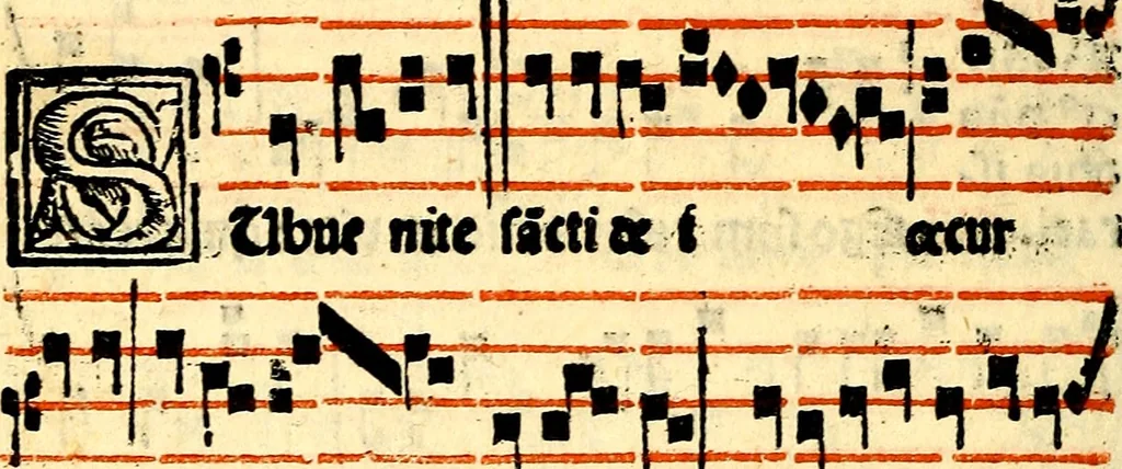 An illustration from Compendiu musices confectu ad faciliore instructione cantum chorale discentiu: necnõ ad introductione huius libelli: qui Cãtorinus intitulatur: omnibus diuino cultui deditis p[er]putilis necessarius: vt in tabula hic immediate sequeti latius apparet, 1513, leaf 233