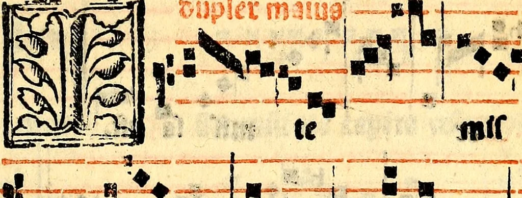 An illustration from Compendiu musices confectu ad faciliore instructione cantum chorale discentiu: necnõ ad introductione huius libelli: qui Cãtorinus intitulatur: omnibus diuino cultui deditis p[er]putilis necessarius: vt in tabula hic immediate sequeti latius apparet, 1513, leaf 46