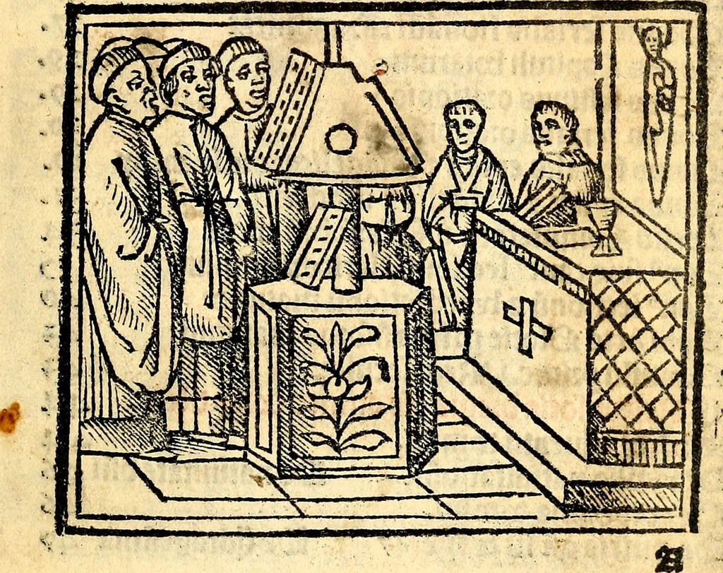 An illustration from Compendiu musices confectu ad faciliore instructione cantum chorale discentiu: necnõ ad introductione huius libelli: qui Cãtorinus intitulatur: omnibus diuino cultui deditis p[er]putilis necessarius: vt in tabula hic immediate sequeti latius apparet, 1513, leaf 8