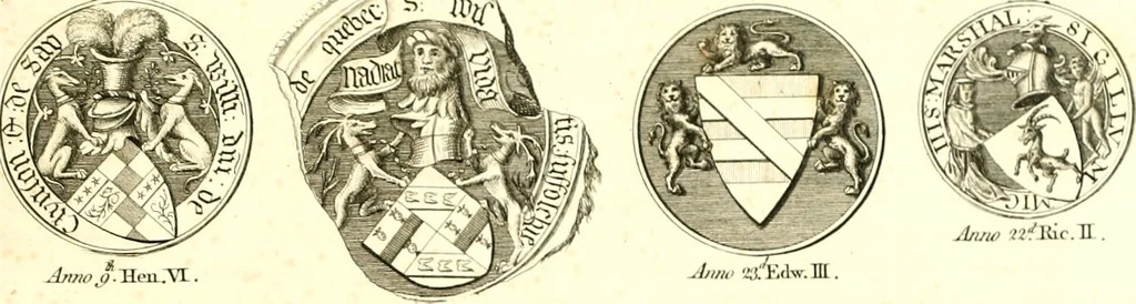 An illustration from A complete body of heraldry : containing, an historical enquiry into the origin of armories, and the rise and progress of heraldry, considered as a science ..., 1780, leaf 212