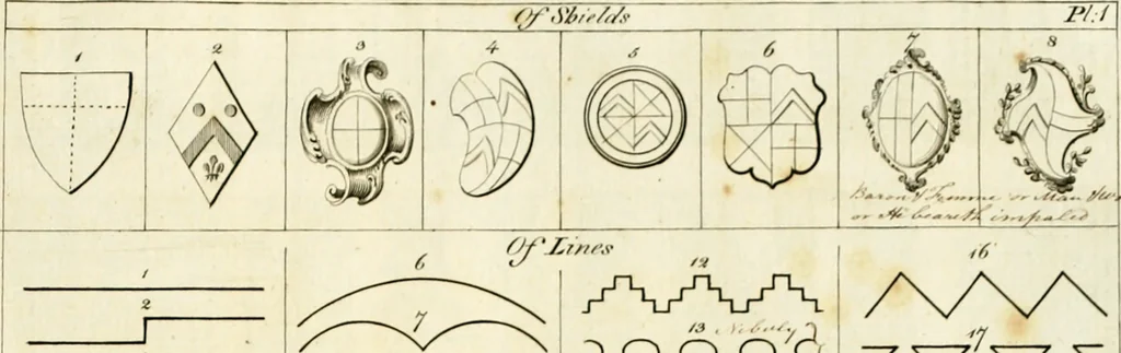 An illustration from A complete body of heraldry : containing, an historical enquiry into the origin of armories, and the rise and progress of heraldry, considered as a science ..., 1780, leaf 472