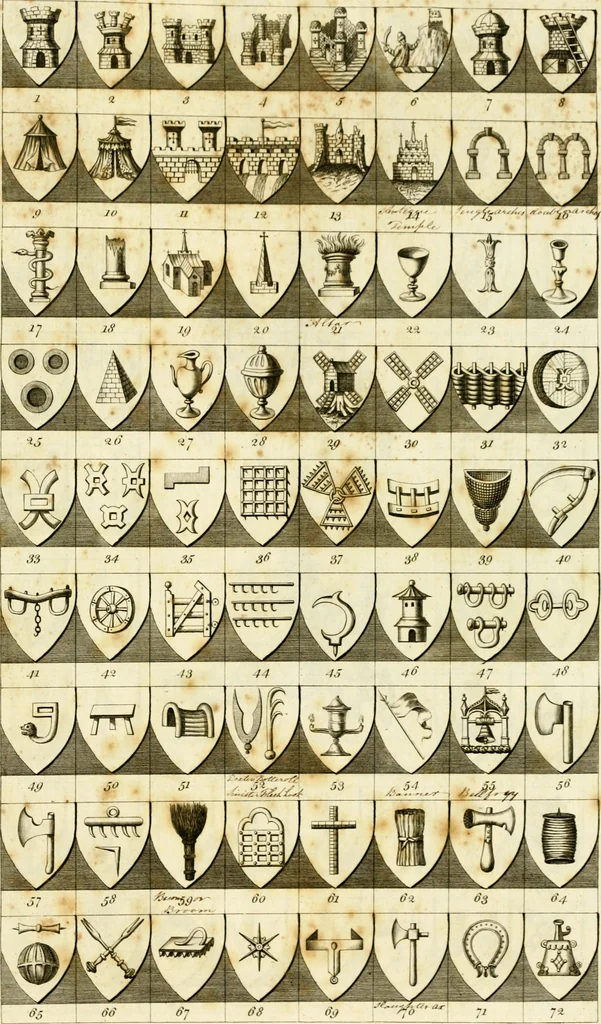 An illustration from A complete body of heraldry : containing, an historical enquiry into the origin of armories, and the rise and progress of heraldry, considered as a science ..., 1780, leaf 486