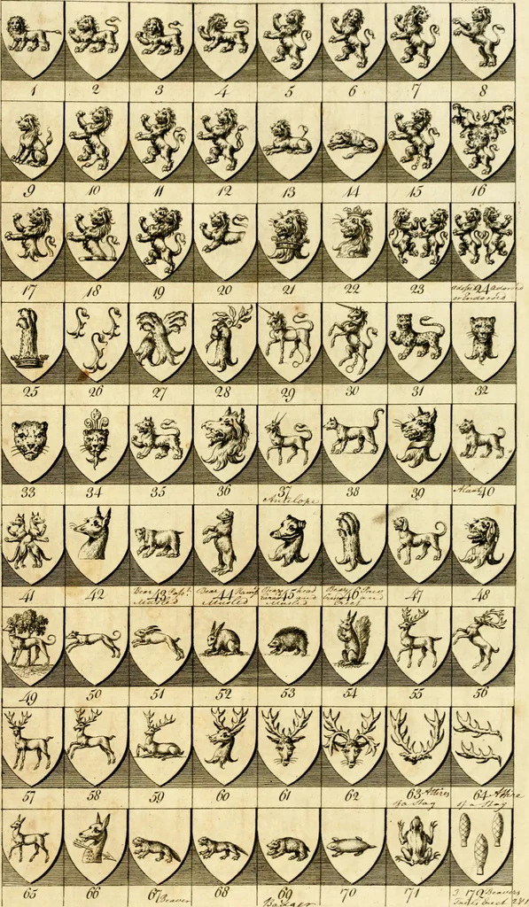 An illustration from A complete body of heraldry : containing, an historical enquiry into the origin of armories, and the rise and progress of heraldry, considered as a science ..., 1780, leaf 490