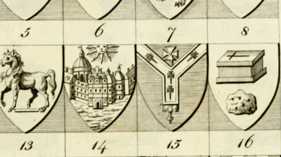 An illustration from A complete body of heraldry : containing, an historical enquiry into the origin of armories, and the rise and progress of heraldry, considered as a science ..., 1780, leaf 500