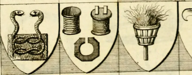 An illustration from A complete body of heraldry : containing, an historical enquiry into the origin of armories, and the rise and progress of heraldry, considered as a science ..., 1780, leaf 500