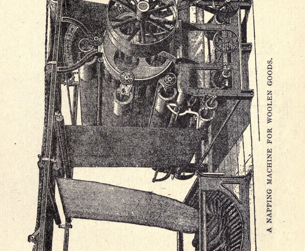 An illustration from A complete dictionary of dry goods and history of silk, cotton, linen, wool and other fibrous substances, including a full explanation of the modern processes of spinning, dyeing and weaving, with an appendix containing a treatise on window trimming, German words and phrases, with their English pronunciation and signification, together with various useful tables, 1892, leaf 391