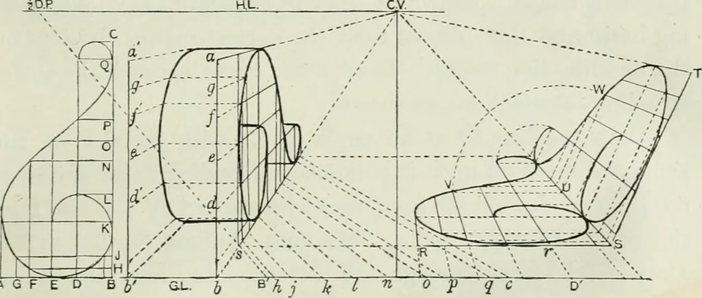 An illustration from Complete perspective course : comprising the elementary and advanced stages of perspective, the projection of shadows and reflections, with exercises in theory and practice, also the practical application of perspective, 1900, leaf 122