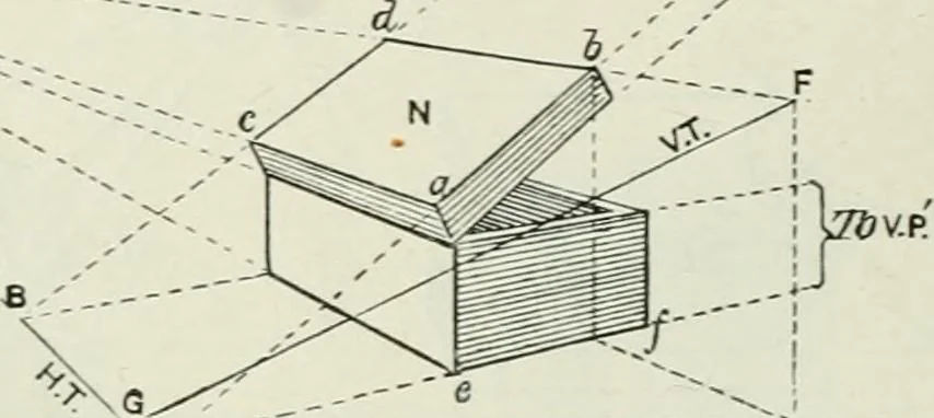 An illustration from Complete perspective course : comprising the elementary and advanced stages of perspective, the projection of shadows and reflections, with exercises in theory and practice, also the practical application of perspective, 1900, leaf 179