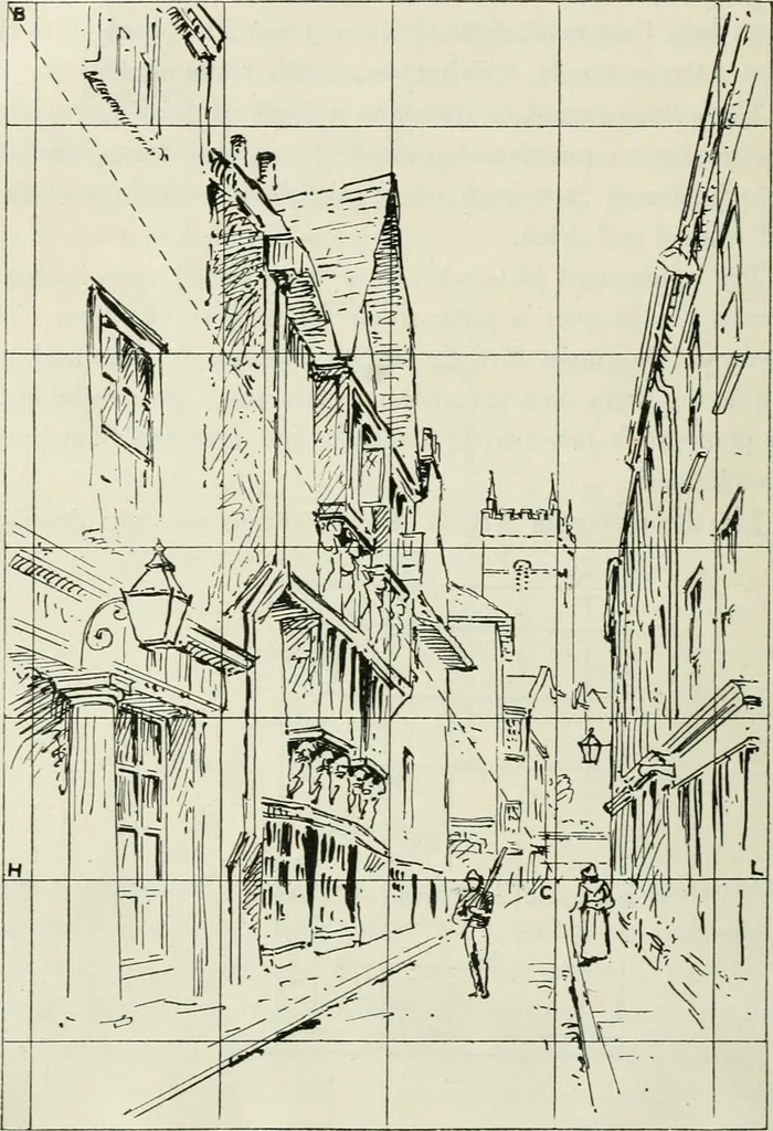 An illustration from Complete perspective course : comprising the elementary and advanced stages of perspective, the projection of shadows and reflections, with exercises in theory and practice, also the practical application of perspective, 1900, leaf 303