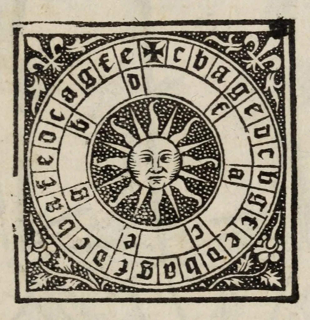 An illustration from Compotus manualis magistri Aniani : cum familiarissimo Iacobi Marsi delphinatis commentario : cu[m]q[ue] magistri Nicolai Bonespei kalendario, & Cerei paschalis tabula, aliisq[ue] multis pro ipsius notitia conducibilibus, 1531, leaf 31