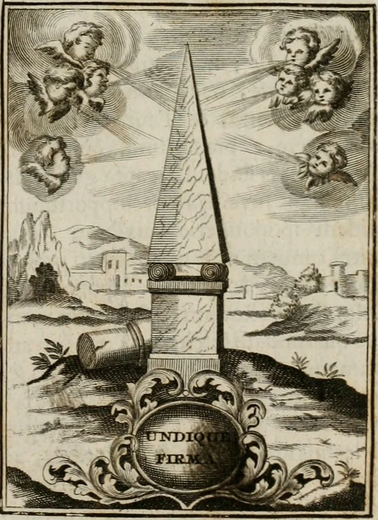 An illustration from Conceptvs chronographicvs de concepta sacra Deipara : Septingentis Sacrae Scripturae, ss. patrum, ac rationum, nec non historiarum, symbolorum, antiquitatum, et anagrammatum suffragiis roboratus : ac totidem praefixis chronographicis, annum currentem prodentibus copiose instructus : occasione saeculi, hoc eodem anno septima vice absoluti, et celebrati, a patribus Benedictinis liberi, ac imperialis monasterii ad SS. Udalricum, & Afram, Augustae Vindelicorum, 1712, leaf 142
