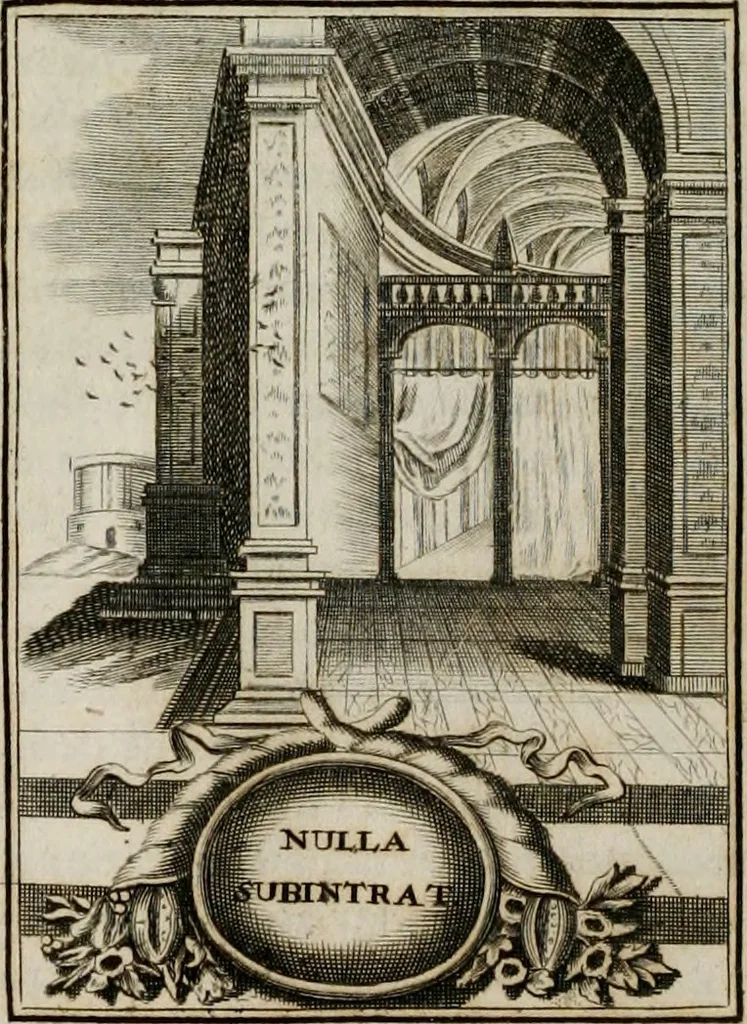 An illustration from Conceptvs chronographicvs de concepta sacra Deipara : Septingentis Sacrae Scripturae, ss. patrum, ac rationum, nec non historiarum, symbolorum, antiquitatum, et anagrammatum suffragiis roboratus : ac totidem praefixis chronographicis, annum currentem prodentibus copiose instructus : occasione saeculi, hoc eodem anno septima vice absoluti, et celebrati, a patribus Benedictinis liberi, ac imperialis monasterii ad SS. Udalricum, & Afram, Augustae Vindelicorum, 1712, leaf 177