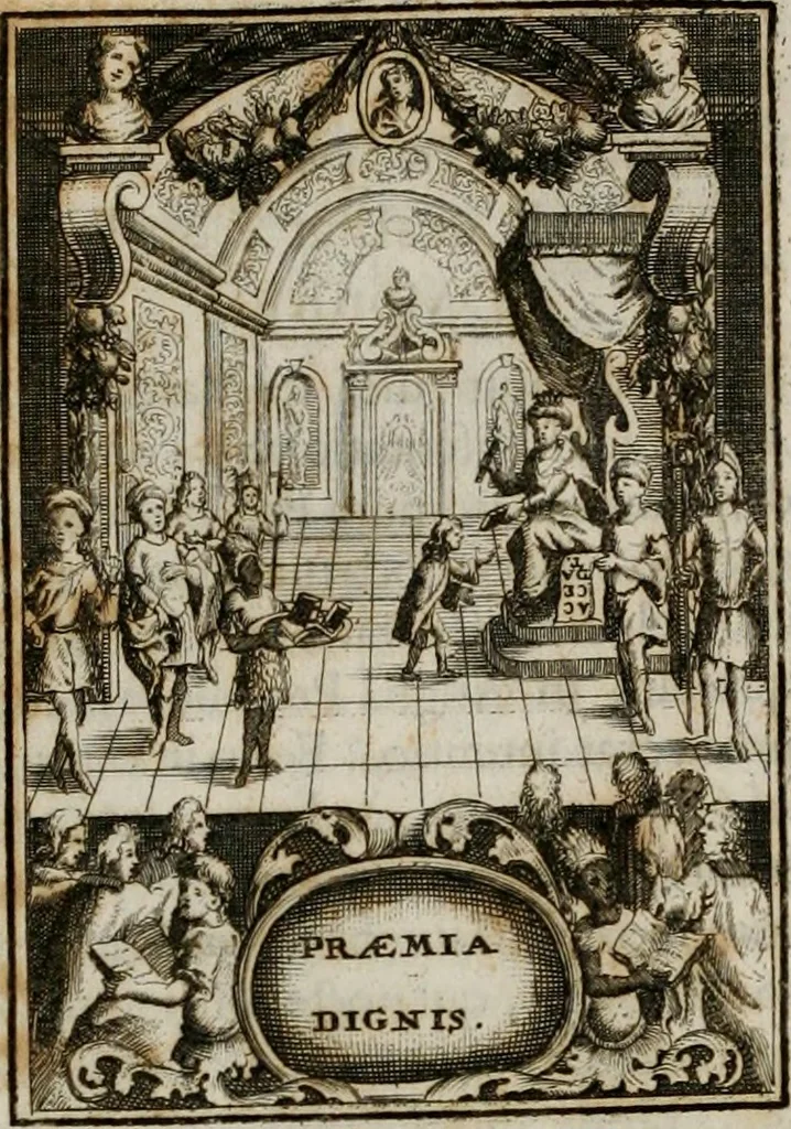 An illustration from Conceptvs chronographicvs de concepta sacra Deipara : Septingentis Sacrae Scripturae, ss. patrum, ac rationum, nec non historiarum, symbolorum, antiquitatum, et anagrammatum suffragiis roboratus : ac totidem praefixis chronographicis, annum currentem prodentibus copiose instructus : occasione saeculi, hoc eodem anno septima vice absoluti, et celebrati, a patribus Benedictinis liberi, ac imperialis monasterii ad SS. Udalricum, & Afram, Augustae Vindelicorum, 1712, leaf 181