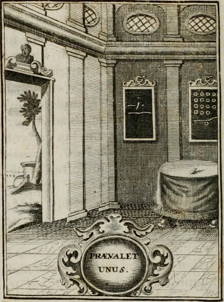 An illustration from Conceptvs chronographicvs de concepta sacra Deipara : Septingentis Sacrae Scripturae, ss. patrum, ac rationum, nec non historiarum, symbolorum, antiquitatum, et anagrammatum suffragiis roboratus : ac totidem praefixis chronographicis, annum currentem prodentibus copiose instructus : occasione saeculi, hoc eodem anno septima vice absoluti, et celebrati, a patribus Benedictinis liberi, ac imperialis monasterii ad SS. Udalricum, & Afram, Augustae Vindelicorum, 1712, leaf 211