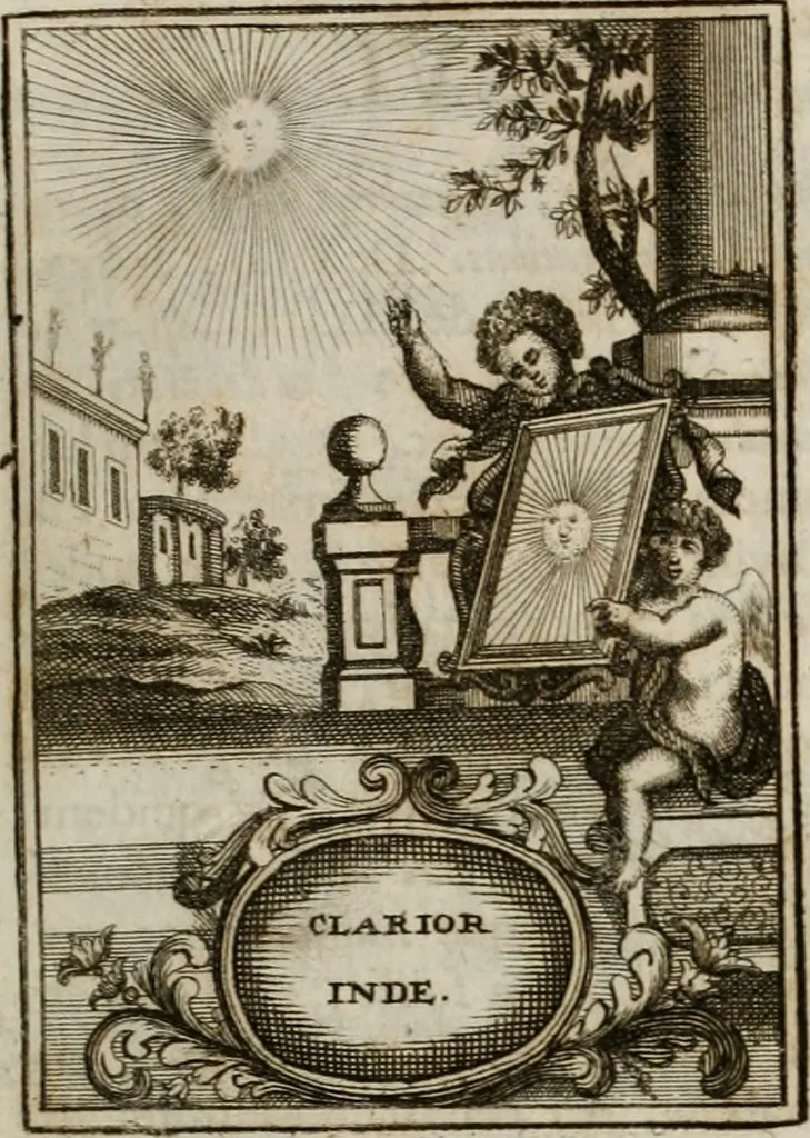 An illustration from Conceptvs chronographicvs de concepta sacra Deipara : Septingentis Sacrae Scripturae, ss. patrum, ac rationum, nec non historiarum, symbolorum, antiquitatum, et anagrammatum suffragiis roboratus : ac totidem praefixis chronographicis, annum currentem prodentibus copiose instructus : occasione saeculi, hoc eodem anno septima vice absoluti, et celebrati, a patribus Benedictinis liberi, ac imperialis monasterii ad SS. Udalricum, & Afram, Augustae Vindelicorum, 1712, leaf 222