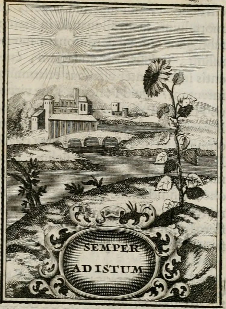 An illustration from Conceptvs chronographicvs de concepta sacra Deipara : Septingentis Sacrae Scripturae, ss. patrum, ac rationum, nec non historiarum, symbolorum, antiquitatum, et anagrammatum suffragiis roboratus : ac totidem praefixis chronographicis, annum currentem prodentibus copiose instructus : occasione saeculi, hoc eodem anno septima vice absoluti, et celebrati, a patribus Benedictinis liberi, ac imperialis monasterii ad SS. Udalricum, & Afram, Augustae Vindelicorum, 1712, leaf 250