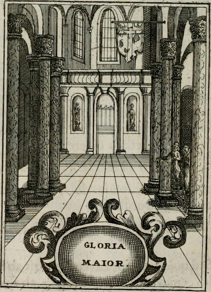 An illustration from Conceptvs chronographicvs de concepta sacra Deipara : Septingentis Sacrae Scripturae, ss. patrum, ac rationum, nec non historiarum, symbolorum, antiquitatum, et anagrammatum suffragiis roboratus : ac totidem praefixis chronographicis, annum currentem prodentibus copiose instructus : occasione saeculi, hoc eodem anno septima vice absoluti, et celebrati, a patribus Benedictinis liberi, ac imperialis monasterii ad SS. Udalricum, & Afram, Augustae Vindelicorum, 1712, leaf 257