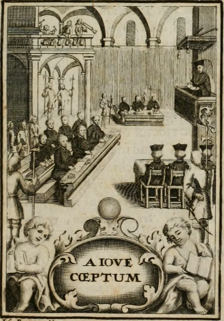 An illustration from Conceptvs chronographicvs de concepta sacra Deipara : Septingentis Sacrae Scripturae, ss. patrum, ac rationum, nec non historiarum, symbolorum, antiquitatum, et anagrammatum suffragiis roboratus : ac totidem praefixis chronographicis, annum currentem prodentibus copiose instructus : occasione saeculi, hoc eodem anno septima vice absoluti, et celebrati, a patribus Benedictinis liberi, ac imperialis monasterii ad SS. Udalricum, & Afram, Augustae Vindelicorum, 1712, leaf 38