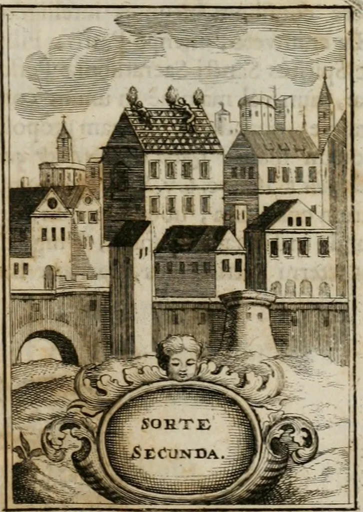 An illustration from Conceptvs chronographicvs de concepta sacra Deipara : Septingentis Sacrae Scripturae, ss. patrum, ac rationum, nec non historiarum, symbolorum, antiquitatum, et anagrammatum suffragiis roboratus : ac totidem praefixis chronographicis, annum currentem prodentibus copiose instructus : occasione saeculi, hoc eodem anno septima vice absoluti, et celebrati, a patribus Benedictinis liberi, ac imperialis monasterii ad SS. Udalricum, & Afram, Augustae Vindelicorum, 1712, leaf 386
