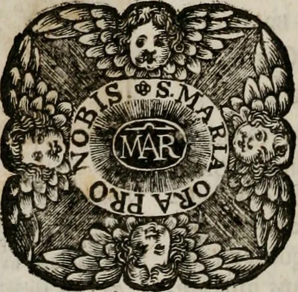 An illustration from Conceptvs chronographicvs de concepta sacra Deipara : Septingentis Sacrae Scripturae, ss. patrum, ac rationum, nec non historiarum, symbolorum, antiquitatum, et anagrammatum suffragiis roboratus : ac totidem praefixis chronographicis, annum currentem prodentibus copiose instructus : occasione saeculi, hoc eodem anno septima vice absoluti, et celebrati, a patribus Benedictinis liberi, ac imperialis monasterii ad SS. Udalricum, & Afram, Augustae Vindelicorum, 1712, leaf 387
