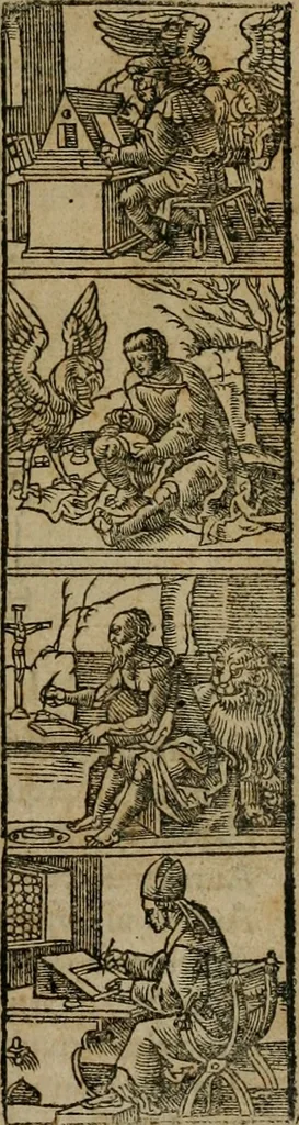 An illustration from Concilia omnia, tam generalia quam particularia : ab apostolorum temporibus in hunc vsque diem a sanctissimis patribus celebrata, & quorum acta literis mandata, ex vetustissimis diuersa[rum] regionu bibliothecis haberi potuere, his duobus tomis continentur : tomvs primvs ea recenset concilia, quae a beato Petro apostolo vsq[ue] ad Iohanne huius nominis papam secundu seruata inuenimus : quo[rum] ordinem & nomina si quis accuratius desideret, versa pagina indicabit, 1538, leaf 4