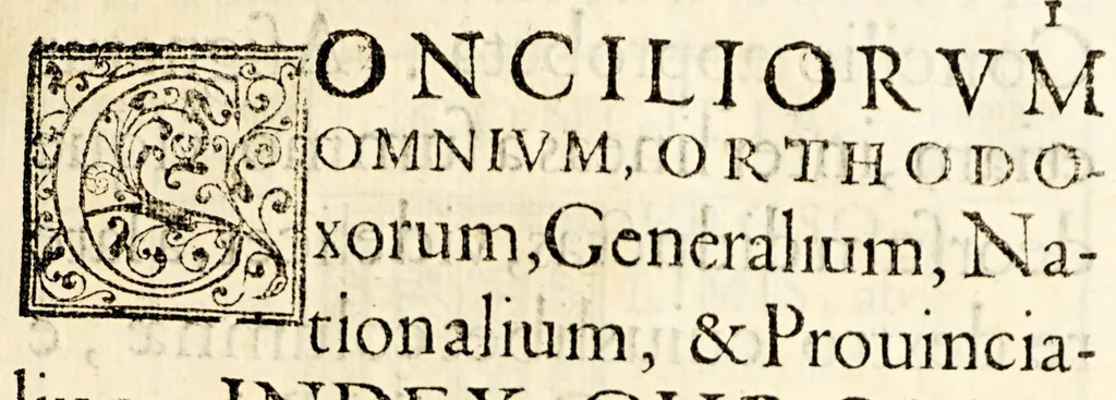 An illustration from Conciliorum omnium orthodoxorum, generalium, nationalium, et prouincialium, quæ ab origine nascentis ecclesiæ ad nostra hæc vsq[ue] tempora celebrata sunt, index, chronographia, seu epitome. Breui compendio ea omnia ..., 1587, leaf 91
