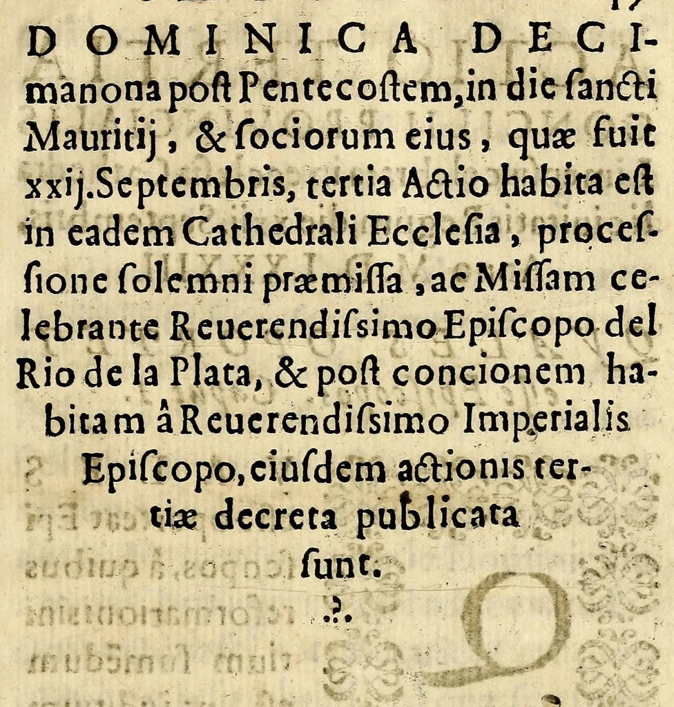 An illustration from Concilium Limense. Celebratum anno 1583. sub Gregorio XIII. Sum. Pont. auctoritate Sixti Quinti Pont. Max. approbatum., 1614, leaf 109