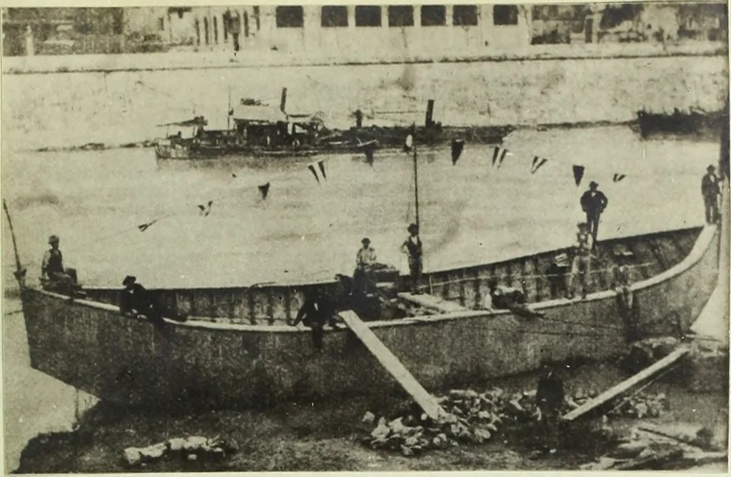 An illustration from Concrete ships : historical notes concerning them and a discussion of the problems involved in their construction, 1918, leaf 28