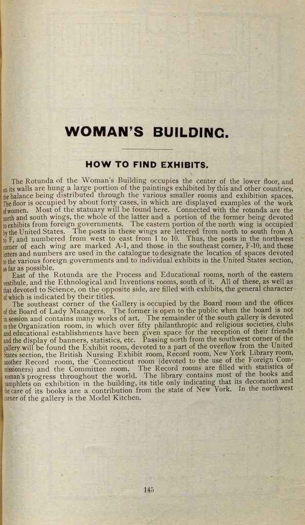 An illustration from Condensed official catalogue of interesting exhibits with their locations in the World's Columbian Exposition : also complete plans and diagrams of all exhibit buildings with map, 1893, leaf 143