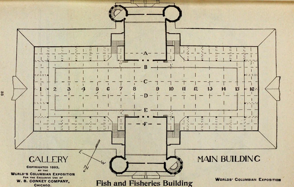 An illustration from Condensed official catalogue of interesting exhibits with their locations in the World's Columbian Exposition : also complete plans and diagrams of all exhibit buildings with map, 1893, leaf 35
